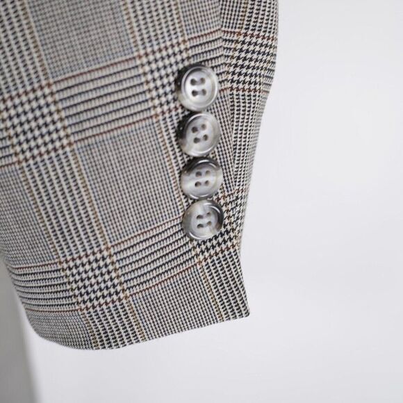 Hart Schaffner Marx Wool Black Tan Glen Plaid Blazer 38R 2 Button W/ Orange Brow - Picture 3 of 14